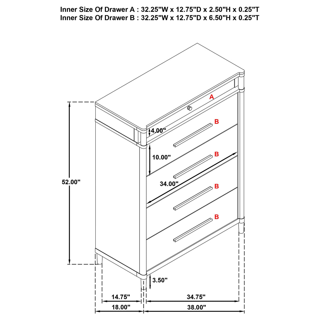 Gracemont White 5-Drawer Bedroom Chest of Drawers from Coaster - Luna Furniture