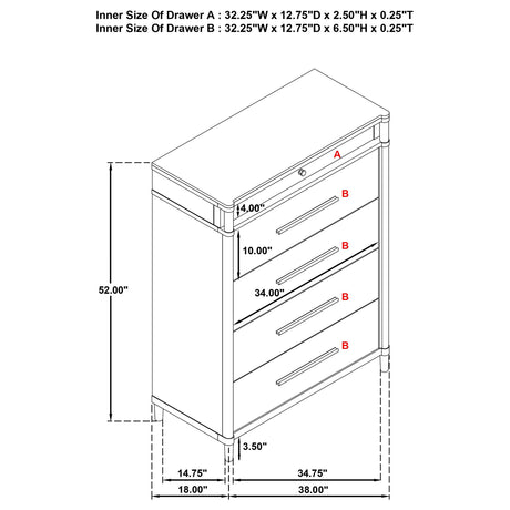 Gracemont White 5-Drawer Bedroom Chest of Drawers from Coaster - Luna Furniture