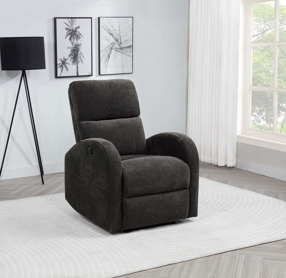 Grant Charcoal Gray Fabric Upholstered Power Recliner Chair from Coaster - Luna Furniture