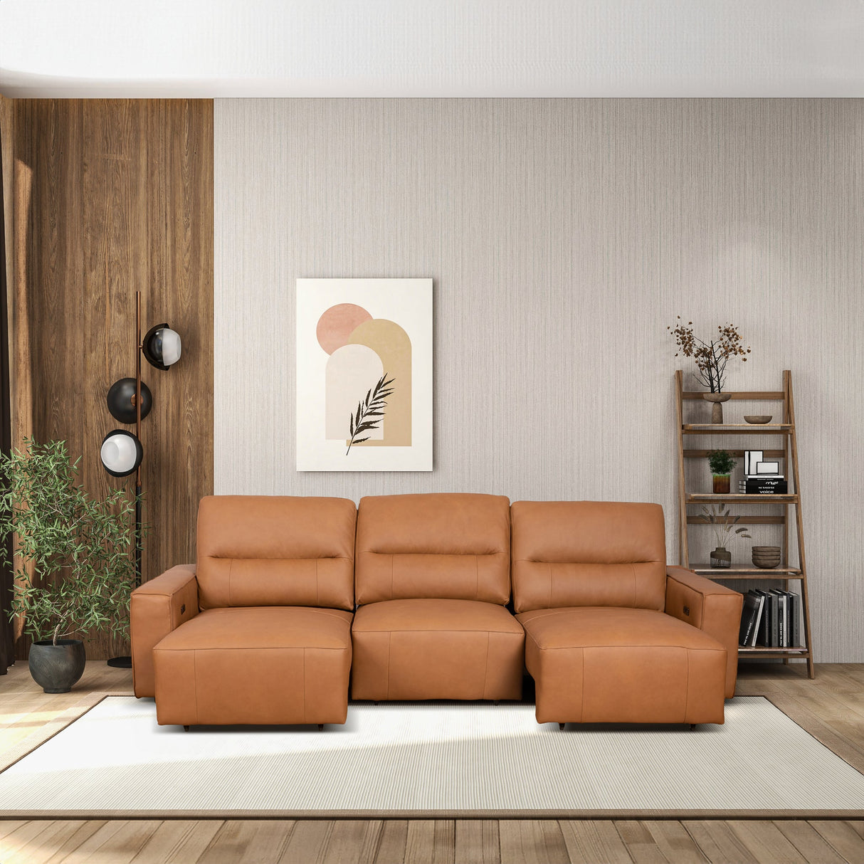 Grant Triple PWR Convertible Sofa - Cognac Leather from Ashcroft Furniture - Luna Furniture