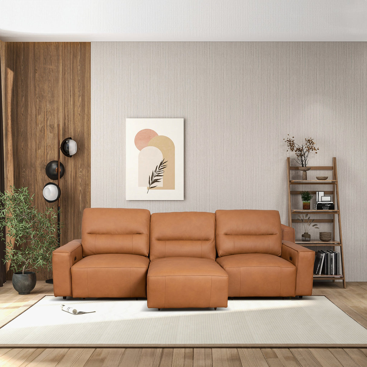 Grant Triple PWR Convertible Sofa - Cognac Leather from Ashcroft Furniture - Luna Furniture