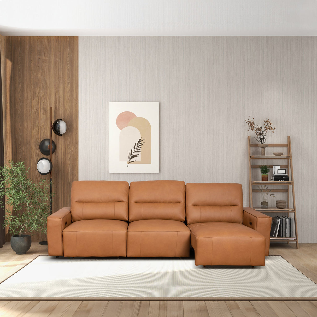 Grant Triple PWR Convertible Sofa - Cognac Leather from Ashcroft Furniture - Luna Furniture