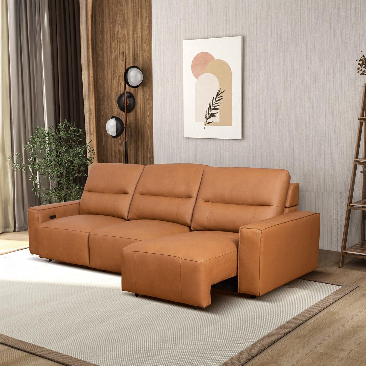 Grant Triple PWR Convertible Sofa - Cognac Leather from Ashcroft Furniture - Luna Furniture