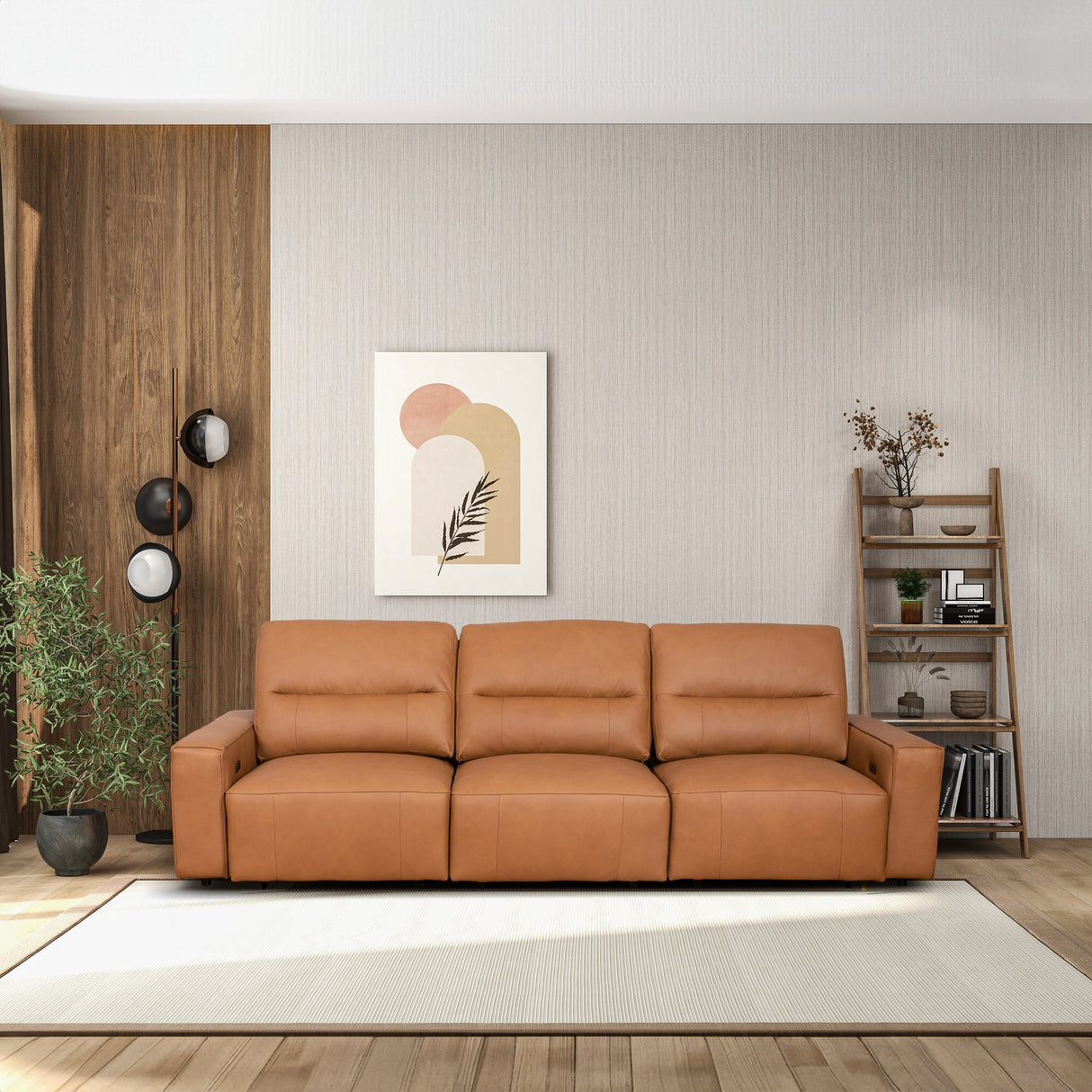 Grant Triple PWR Convertible Sofa - Cognac Leather from Ashcroft Furniture - Luna Furniture