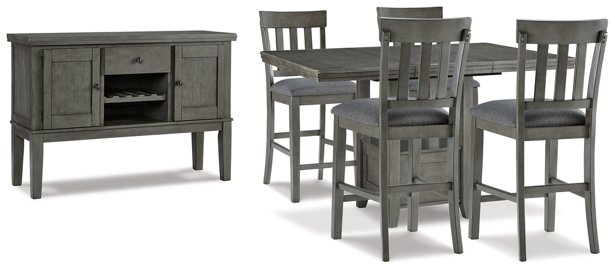 Hallanden Gray Counter Height Dining Table and 4 Barstools with Server from Ashley - Luna Furniture