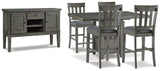 Hallanden Gray Counter Height Dining Table and 4 Barstools with Server from Ashley - Luna Furniture