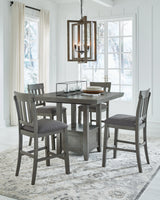 Hallanden Gray Counter Height Dining Table and 4 Barstools with Server from Ashley - Luna Furniture