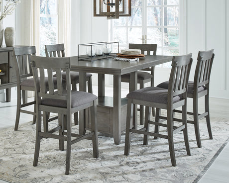 Hallanden Gray Counter Height Dining Table and 6 Barstools with Server from Ashley - Luna Furniture
