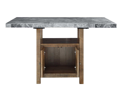 Grayson Gray Marble Top 60″ Storage Counter Height Table from Steve Silver - Luna Furniture