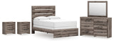 Graystorm Full Panel Bed with Mirrored Dresser and 2 Nightstands in Brown Gray from Ashley - Luna Furniture