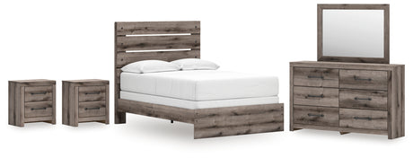 Graystorm Full Panel Bed with Mirrored Dresser and 2 Nightstands in Brown Gray from Ashley - Luna Furniture