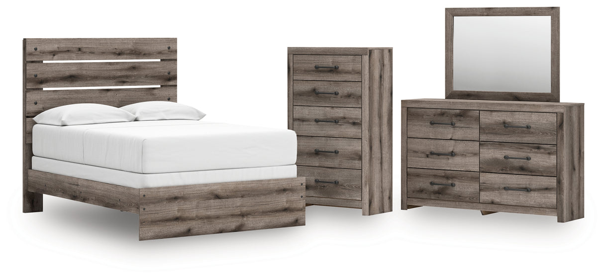 Graystorm Full Panel Bed with Mirrored Dresser and Chest in Brown Gray from Ashley - Luna Furniture