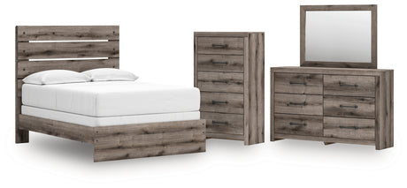 Graystorm Full Panel Bed with Mirrored Dresser and Chest in Brown Gray from Ashley - Luna Furniture