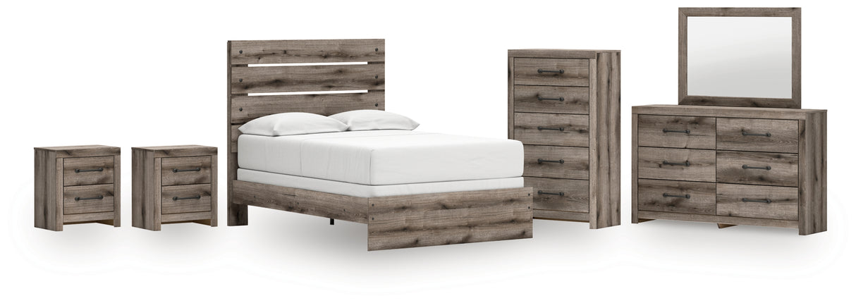 Graystorm Full Panel Bed with Mirrored Dresser, Chest and 2 Nightstands in Brown Gray from Ashley - Luna Furniture