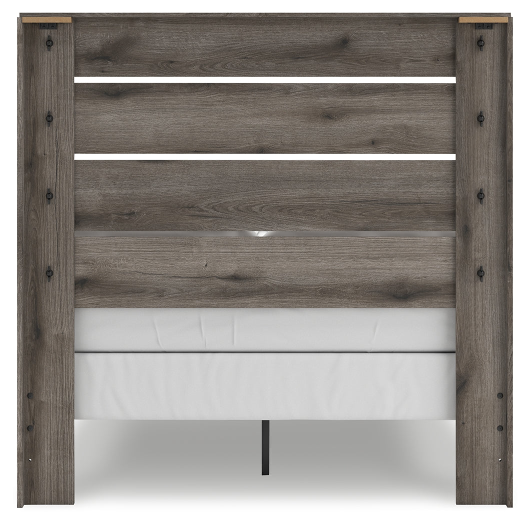 Graystorm Full Panel Bed with Mirrored Dresser, Chest and 2 Nightstands in Brown Gray from Ashley - Luna Furniture