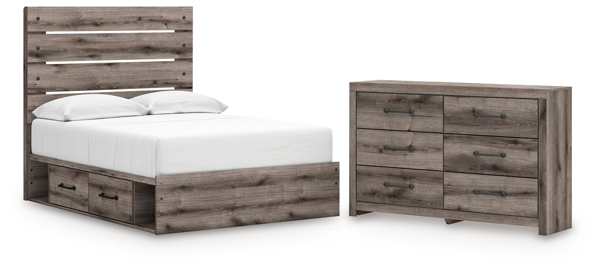 Graystorm Full Panel Bed with Storage with Dresser in Brown Gray from Ashley - Luna Furniture