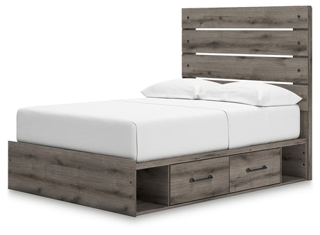 Graystorm Full Panel Bed with Storage with Mirrored Dresser and Nightstand in Brown Gray from Ashley - Luna Furniture