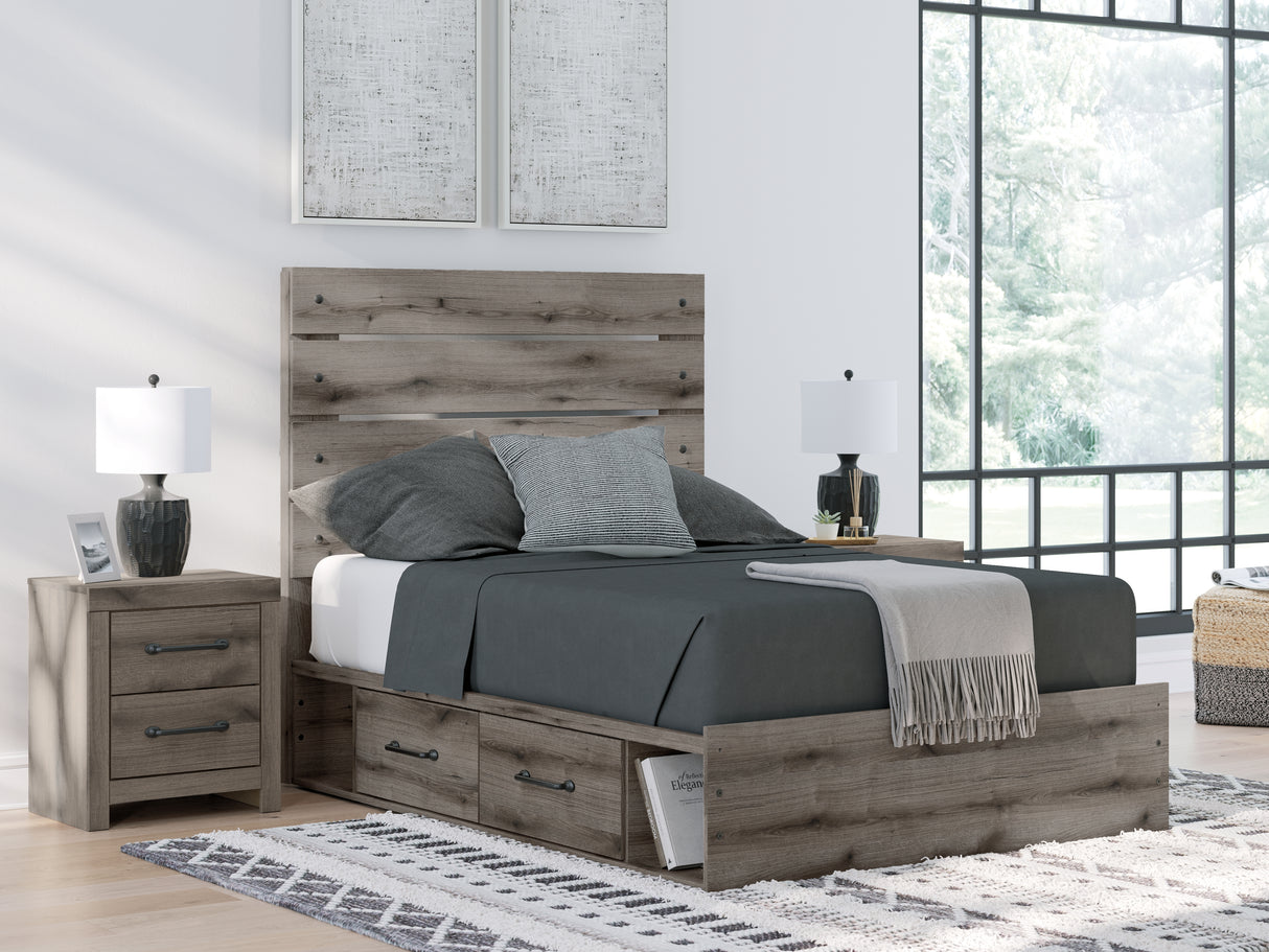 Graystorm Full Panel Bed with Storage with Mirrored Dresser and Nightstand in Brown Gray from Ashley - Luna Furniture