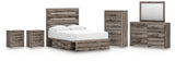 Graystorm Full Panel Bed with Storage with Mirrored Dresser, Chest and 2 Nightstands in Brown Gray from Ashley - Luna Furniture