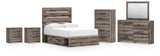Graystorm Full Panel Bed with Storage with Mirrored Dresser, Chest and 2 Nightstands in Brown Gray from Ashley - Luna Furniture