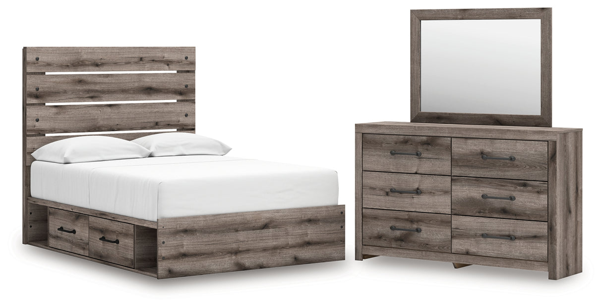 Graystorm Full Panel Bed with Storage with Mirrored Dresser in Brown Gray from Ashley - Luna Furniture