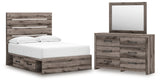 Graystorm Full Panel Bed with Storage with Mirrored Dresser in Brown Gray from Ashley - Luna Furniture