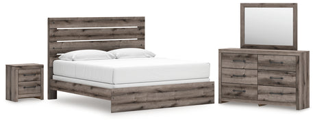 Graystorm King Panel Bed with Mirrored Dresser and Nightstand in Brown Gray from Ashley - Luna Furniture