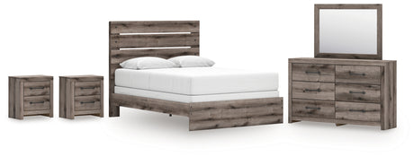 Graystorm Queen Panel Bed with Mirrored Dresser and 2 Nightstands in Brown Gray from Ashley - Luna Furniture