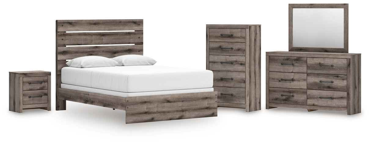 Graystorm Queen Panel Bed with Mirrored Dresser, Chest and Nightstand in Brown Gray from Ashley - Luna Furniture