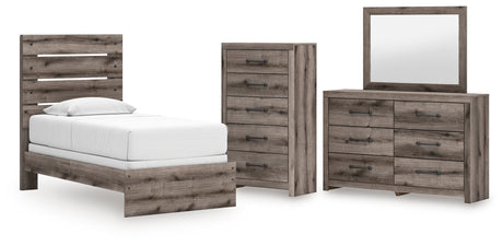 Graystorm Twin Panel Bed with Mirrored Dresser and Chest in Brown Gray from Ashley - Luna Furniture
