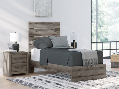 Graystorm Twin Panel Bed with Mirrored Dresser and Nightstand in Brown Gray from Ashley - Luna Furniture