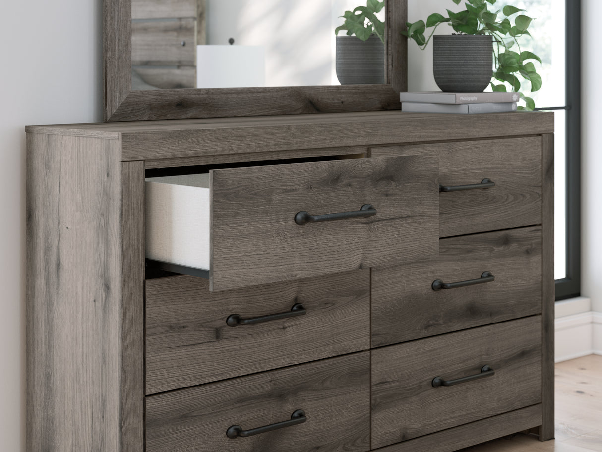 Graystorm Twin Panel Bed with Mirrored Dresser, Chest and 2 Nightstands in Brown Gray from Ashley - Luna Furniture