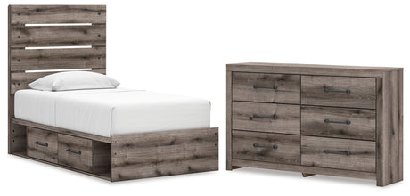 Graystorm Twin Panel Bed with Storage with Dresser in Brown Gray from Ashley - Luna Furniture