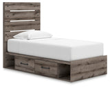 Graystorm Twin Panel Bed with Storage with Mirrored Dresser and 2 Nightstands in Brown Gray from Ashley - Luna Furniture