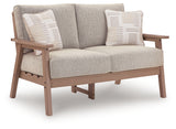 Grover Beach Driftwood Outdoor Loveseat with Cushion from Ashley Furniture - Luna Furniture