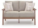 Grover Beach Driftwood Outdoor Loveseat with Cushion from Ashley Furniture - Luna Furniture