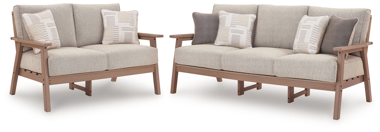 Grover Beach Outdoor Sofa and Loveseat in Driftwood from Ashley Furniture - Luna Furniture