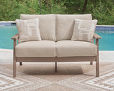 Grover Beach Outdoor Sofa, Loveseat, and Coffee Table in Driftwood from Ashley Furniture - Luna Furniture