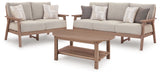 Grover Beach Outdoor Sofa, Loveseat, and Coffee Table in Driftwood from Ashley Furniture - Luna Furniture