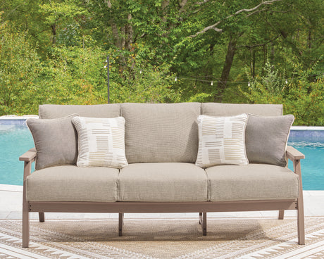 Grover Beach Outdoor Sofa, 2 Chairs, and Coffee Table in Driftwood from Ashley Furniture - Luna Furniture