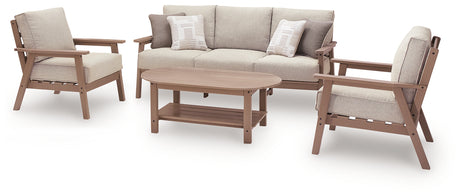 Grover Beach Outdoor Sofa, 2 Chairs, and Coffee Table in Driftwood from Ashley - Luna Furniture