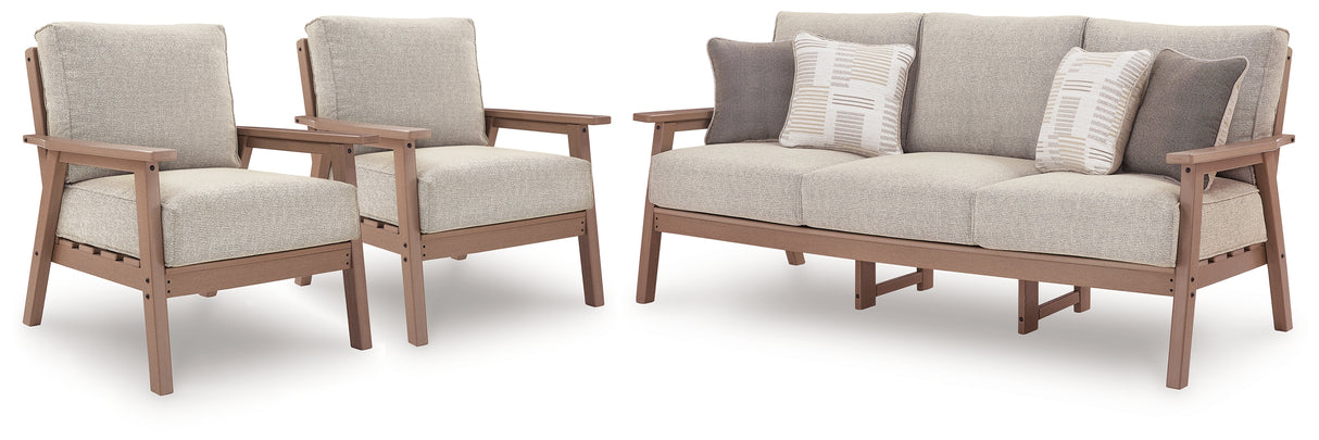 Grover Beach Outdoor Sofa and 2 Chairs in Driftwood from Ashley Furniture - Luna Furniture