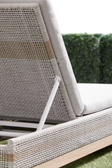 Tapestry Outdoor Chaise Lounge in Taupe & White Flat Rope, Taupe Stripe, Performance Pumice, Gray Teak from Essentials For Living - Luna Furniture