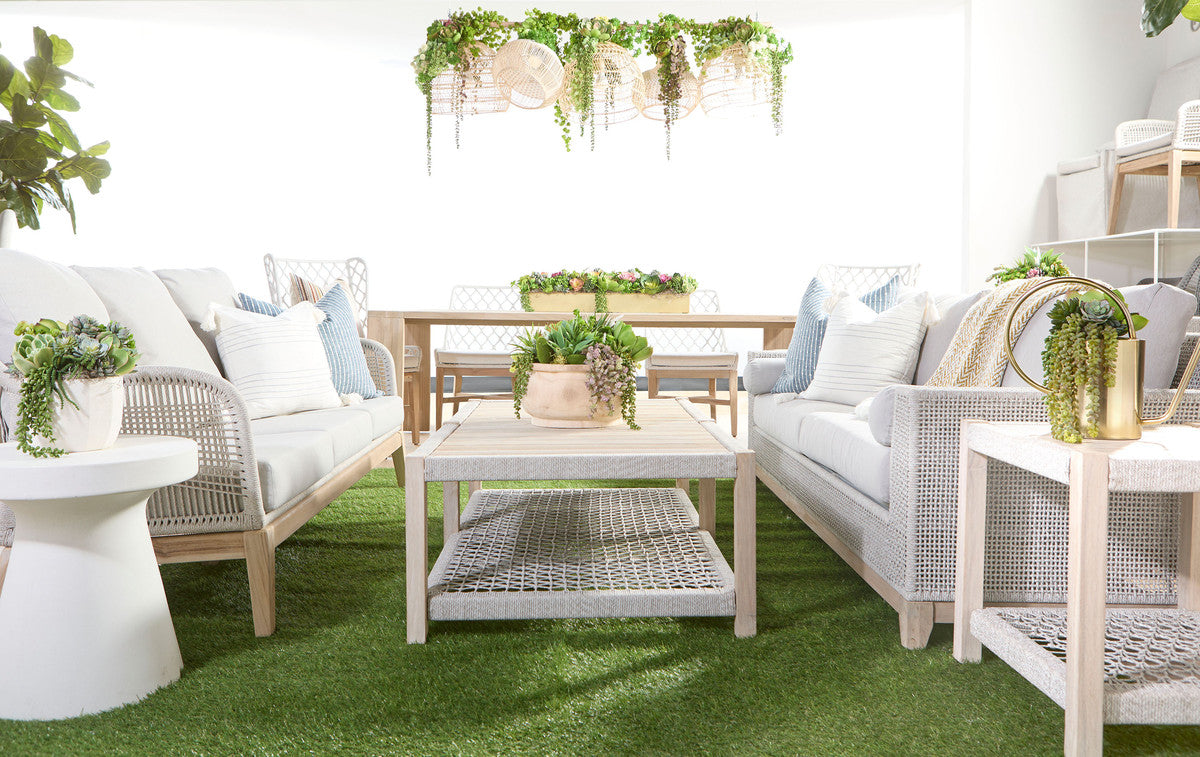 Wrap Outdoor Coffee Table in Taupe & White Flat Rope, Gray Teak from Essentials For Living - Luna Furniture