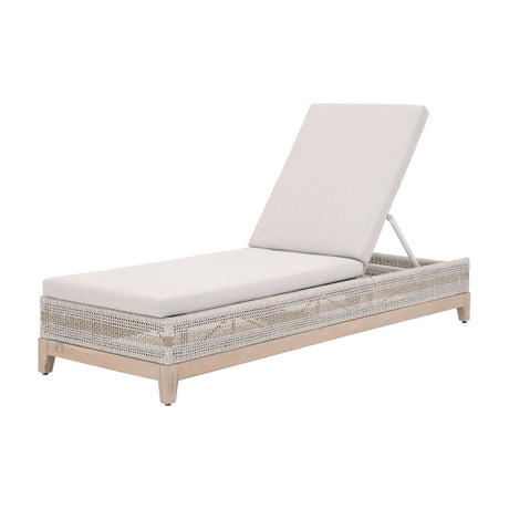 Tapestry Outdoor Chaise Lounge in Taupe & White Flat Rope, Taupe Stripe, Performance Pumice, Gray Teak from Essentials For Living - Luna Furniture