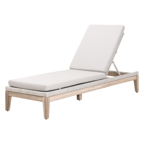 Loom Outdoor Chaise Lounge in Taupe & White Flat Rope, Performance Pumice, Gray Teak from Essentials For Living - Luna Furniture