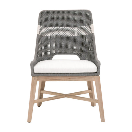 Tapestry Outdoor Dining Chair in Dove Flat Rope, White Speckle Stripe, Performance White Speckle, Gray Teak, Set of 2 - 6850.DOV/WHT/GT
