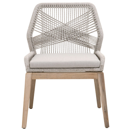 Loom Outdoor Dining Chair in Taupe & White Flat Rope, Performance Pumice, Gray Teak, Set of 2 - 6808KD.WTA/PUM/GT