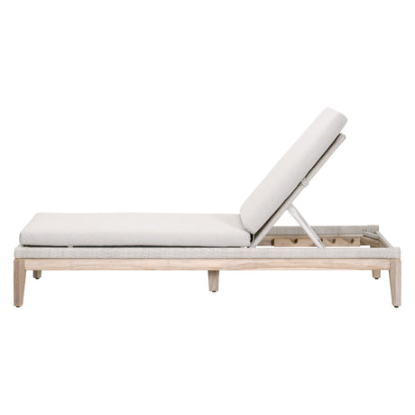 Loom Outdoor Chaise Lounge in Taupe & White Flat Rope, Performance Pumice, Gray Teak from Essentials For Living - Luna Furniture