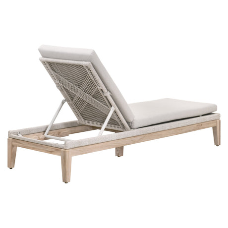 Loom Outdoor Chaise Lounge in Taupe & White Flat Rope, Performance Pumice, Gray Teak from Essentials For Living - Luna Furniture